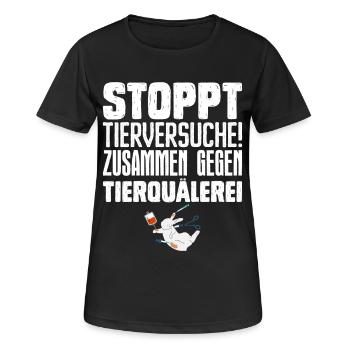 Tierschutz STOPPT TIERVERSUCHE ZUSAMMEN GEGEN - Frauen T-Shirt atmungsaktiv - Schwarz - Vorne - AI Model Female 172 light (172cm)