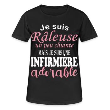 Humour infirmière - idée cadeau infirmière - T-shirt respirant Femme - noir - Devant - AI Model Female 172 light (172cm)