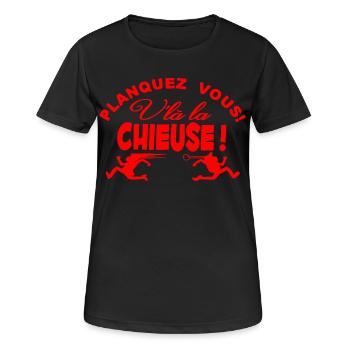 Planquez-vous voilà la Chieuse Humour Cadeau - T-shirt respirant Femme - noir - Devant - AI Model Female 172 light (172cm)