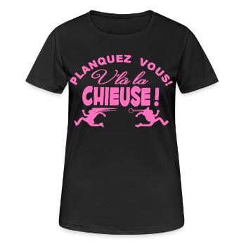 Planquez vous voilà la Chieuse cadeau t-shirt - T-shirt respirant Femme - noir - Devant - AI Model Female 172 light (172cm)