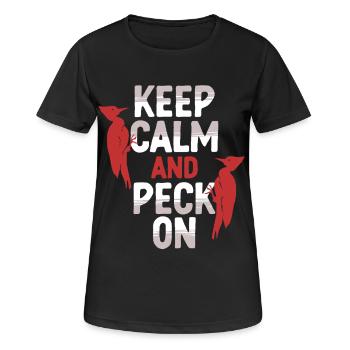 Elfenbein Specht Keep Calm And Peck On - Frauen T-Shirt atmungsaktiv - Schwarz - Vorne - AI Model Female 172 light (172cm)