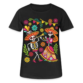 Tête de Mort Mexicaine Sugar Skull Dia de Muertos - T-shirt respirant Femme - noir - Devant - AI Model Female 172 light (172cm)