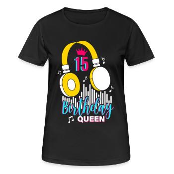 Anniversaire Reine 15ème anniversaire - T-shirt respirant Femme - noir - Devant - AI Model Female 172 light (172cm)