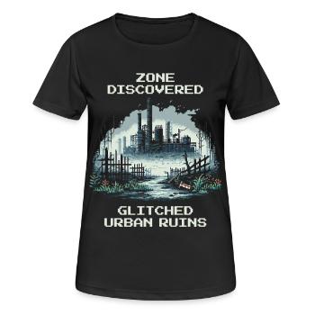 Zone entdeckt: Verbuggte Stadt-Ruinen - Frauen T-Shirt atmungsaktiv - Schwarz - Vorne - AI Model Female 172 light (172cm)