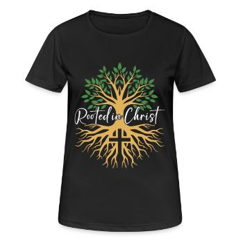 Enraciné en Christ – Tree & Cross Faith - T-shirt respirant Femme - noir - Devant - AI Model Female 172 light (172cm)
