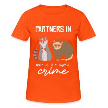 Partner in Crime Katzenduo - Frauen T-Shirt atmungsaktiv - Neonorange - Vorne - AI Model Female 172 dark (172cm)