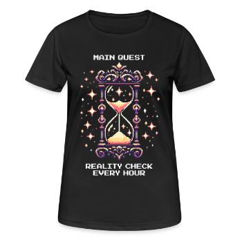Hauptquest: Stündlich Reality Check | Klartraum - Frauen T-Shirt atmungsaktiv - Schwarz - Vorne - AI Model Female 172 light (172cm)