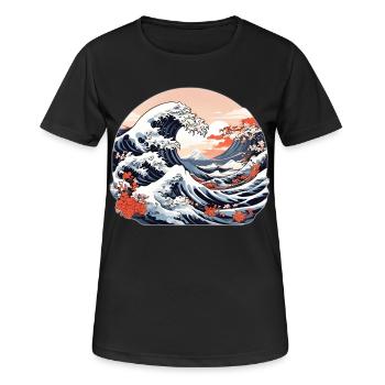 Große Welle von Kanagawa - Frauen T-Shirt atmungsaktiv - Schwarz - Vorne - AI Model Female 172 light (172cm)