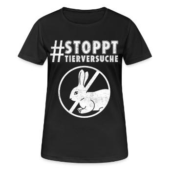 Tierschutz STOPPT TIERVERSUCHE LUSTIG - Frauen T-Shirt atmungsaktiv - Schwarz - Vorne - AI Model Female 172 light (172cm)