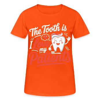 Zahnärztliche Liebe: Meine Patienten - Frauen T-Shirt atmungsaktiv - Neonorange - Vorne - AI Model Female 172 dark (172cm)