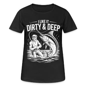 Dirty & Deep – Motif de pêcheur amusant pour hommes - T-shirt respirant Femme - noir - Devant - AI Model Female 172 light (172cm)