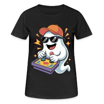 Retro Gamer Halloween Geist - Frauen T-Shirt atmungsaktiv - Schwarz - Vorne - AI Model Female 172 light (172cm)