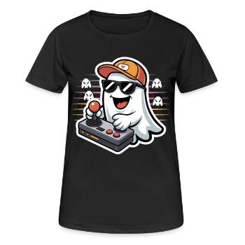 Retro Gamer Halloween Geist - Frauen T-Shirt atmungsaktiv - Schwarz - Vorne - AI Model Female 172 light (172cm)