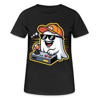 Retro Gamer Halloween Geist - Frauen T-Shirt atmungsaktiv - Schwarz - Vorne - AI Model Female 172 light (172cm)