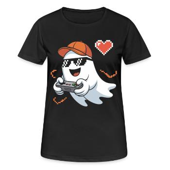 Retro Gamer Halloween Geist - Frauen T-Shirt atmungsaktiv - Schwarz - Vorne - AI Model Female 172 light (172cm)
