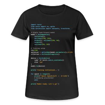 Programmeur Humour - Développeur Logique et Technologie - T-shirt respirant Femme - noir - Devant - AI Model Female 172 light (172cm)