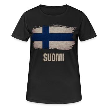 Grunge flag of Finland, vintage Finland - Women's Breathable T-Shirt - black - Front - AI Model Female 172 light (172cm)