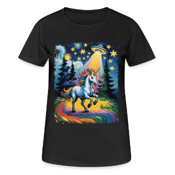 Leuchtendes Einhorn im Sternenrausch - Frauen T-Shirt atmungsaktiv - Schwarz - Vorne - AI Model Female 172 light (172cm)