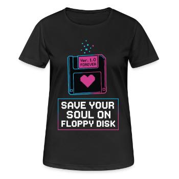 Speichere Deine Seele Auf Floppy Disk - Frauen T-Shirt atmungsaktiv - Schwarz - Vorne - AI Model Female 172 light (172cm)