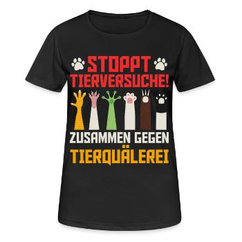 Tierschutz STOPPT TIERVERSUCHE LUSTIG - Frauen T-Shirt atmungsaktiv - Schwarz - Vorne - AI Model Female 172 light (172cm)