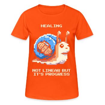 Heilung ist nicht linear | Fortschritt, Genesung - Frauen T-Shirt atmungsaktiv - Neonorange - Vorne - AI Model Female 172 dark (172cm)