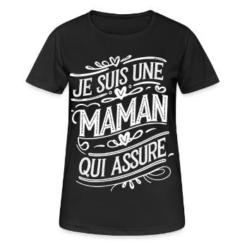 Ich bin eine Mutter, die versichert - Frauen T-Shirt atmungsaktiv - Schwarz - Vorne - AI Model Female 172 light (172cm)