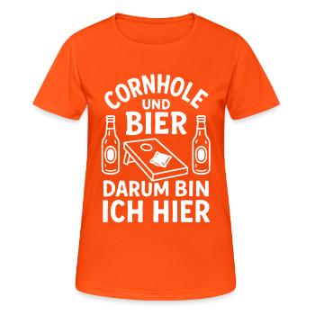 Cornhole et la bière - c’est pourquoi je suis ici - T-shirt respirant Femme - orange néon - Devant - AI Model Female 172 dark (172cm)