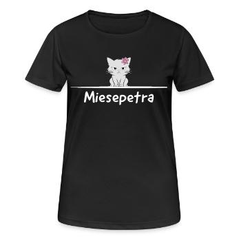 Miesepetra – Chat Dictant, Jeu de mots, Petra Peter - T-shirt respirant Femme - noir - Devant - AI Model Female 172 light (172cm)