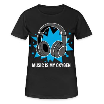 Musik ist mein Sauerstoff – Kopfhörer-Vibes - Frauen T-Shirt atmungsaktiv - Schwarz - Vorne - AI Model Female 172 light (172cm)