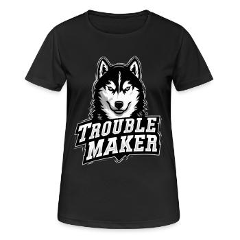 Husky – FAUTEUR DE TROUBLES | Conception de chien drôle - T-shirt respirant Femme - noir - Devant - AI Model Female 172 light (172cm)