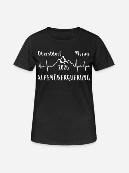 Alpenüberquerung 2026 Oberstdorf Meran E5 - Frauen T-Shirt atmungsaktiv - Schwarz