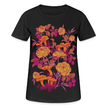 PFINGSTROSEN UND PFIFFERLINGE - Frauen T-Shirt atmungsaktiv - Schwarz - Vorne - AI Model Female 172 light (172cm)