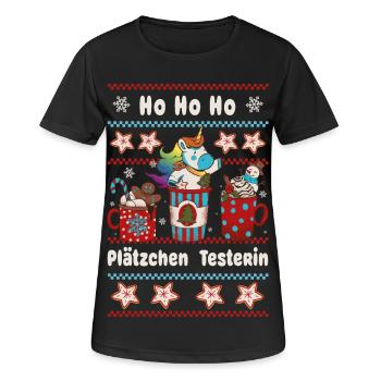 HO HO Cookie Tester Christmas with Unicorn - Women's Breathable T-Shirt - black - Front - AI Model Female 172 light (172cm)