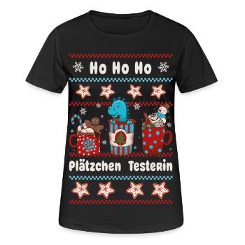 Hohoho Cookie Tester Noël avec Dino - T-shirt respirant Femme - noir - Devant - AI Model Female 172 light (172cm)