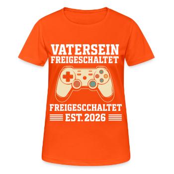 Bald Papa VATERSEIN FREIGESCHALTET EST 2026 LUSTIG - Frauen T-Shirt atmungsaktiv - Neonorange - Vorne - AI Model Female 172 dark (172cm)