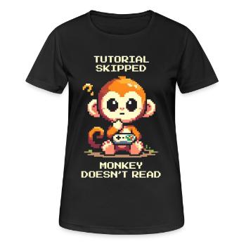 Tutoriel sauté – Le singe ne lit pas | Humour noob - T-shirt respirant Femme - noir - Devant - AI Model Female 172 light (172cm)