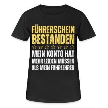 Führerschein Bestanden  - Frauen T-Shirt atmungsaktiv - Schwarz - Vorne - AI Model Female 172 light (172cm)