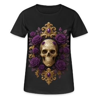 Gothic Totenschädel lila Blumen Totenkopf Fels - Frauen T-Shirt atmungsaktiv - Schwarz - Vorne - AI Model Female 172 light (172cm)