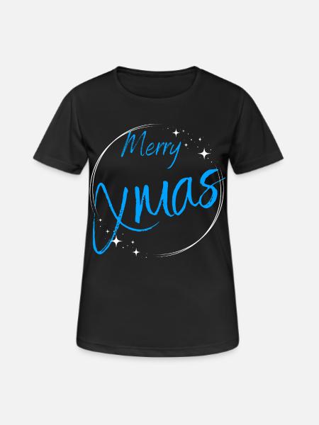 Merry Xmas Script Circle - Women's Breathable T-Shirt - black