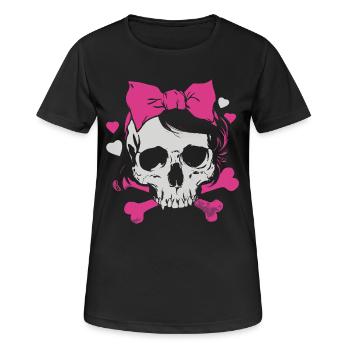 Crâne rose avec tresses et nœuds - T-shirt respirant Femme - noir - Devant - AI Model Female 172 light (172cm)