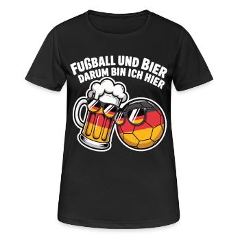 Fußball und Bier – Deutschland Fan Spruch - Frauen T-Shirt atmungsaktiv - Schwarz - Vorne - AI Model Female 172 light (172cm)