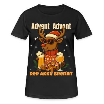 Advent Advent – Der Akku Brennt | Lustiges Weihnac - Frauen T-Shirt atmungsaktiv - Schwarz - Vorne - AI Model Female 172 light (172cm)