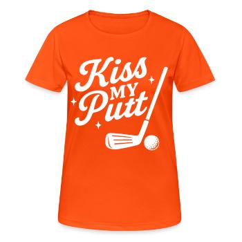 Kiss My Putt Lustiges Golfliebhaber-Design - Frauen T-Shirt atmungsaktiv - Neonorange - Vorne - AI Model Female 172 dark (172cm)