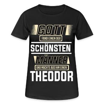 Theodor der schönste Mann von Gott geformt Design - Frauen T-Shirt atmungsaktiv - Schwarz - Vorne - AI Model Female 172 light (172cm)