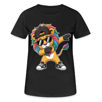 Dabbing Lion avec casquette – Roi Streetstyle coloré - T-shirt respirant Femme - noir - Devant - AI Model Female 172 light (172cm)