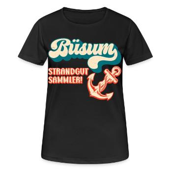 Vacances à la mer du Nord BÜSUM STRANDGUT SAMMLER Lustig - T-shirt respirant Femme - noir - Devant - AI Model Female 172 light (172cm)