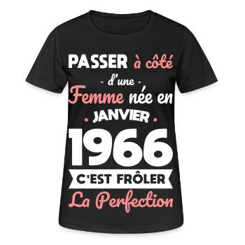 60th birthday - Born in January 1966 - Women's Breathable T-Shirt - black - Front - AI Model Female 172 light (172cm)