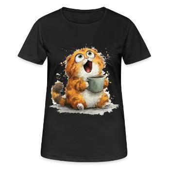 Katzenkaffee: Kulleraugen Latte - Frauen T-Shirt atmungsaktiv - Schwarz - Vorne - AI Model Female 172 light (172cm)
