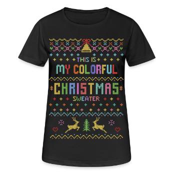 Pull de Noël laid renne de Noël coloré - T-shirt respirant Femme - noir - Devant - AI Model Female 172 light (172cm)