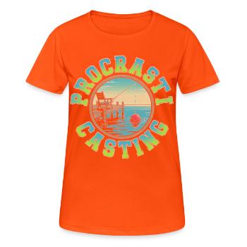  Procrastinating Angler Lazy Fishing Day Humor - Women's Breathable T-Shirt - neon orange - Front - AI Model Female 172 dark (172cm)
